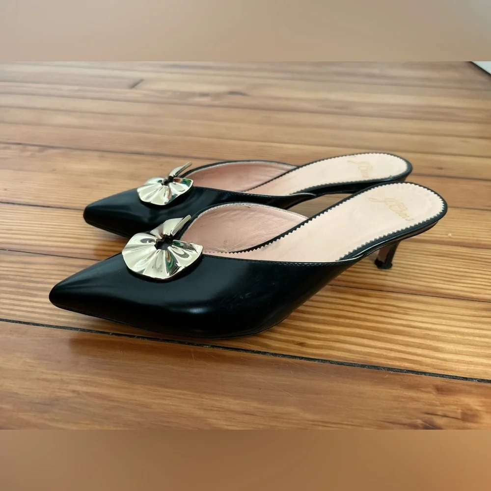 J. Crew Black Spazzo Brooch Eloise kitten heels Mule - Picture 5 of 7